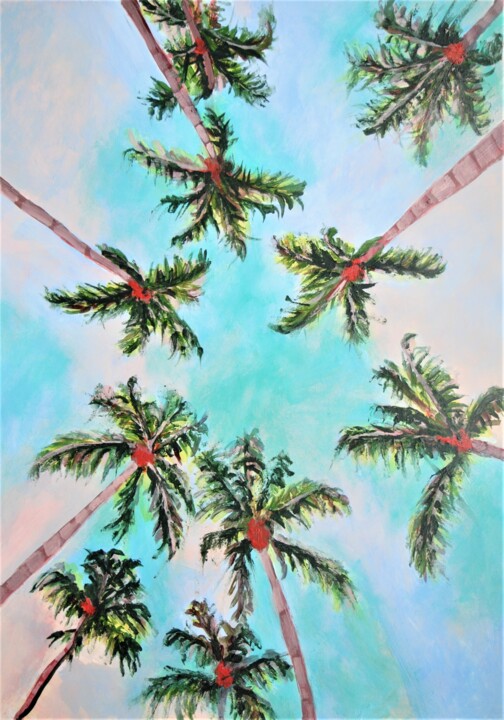 제목이 "Palm trees "인 미술작품 Alexandra Djokic로, 원작, 아크릴