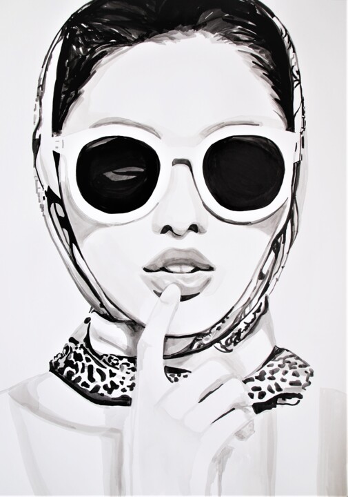 图画 标题为“Lady with sunglasse…” 由Alexandra Djokic, 原创艺术品, 墨
