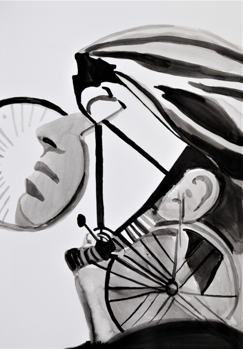 Drawing titled "Cyclist" by Alexandra Djokic, Original Artwork, Ink