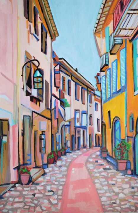 Painting titled "Down the street " by Alexandra Djokic, Original Artwork, Acrylic