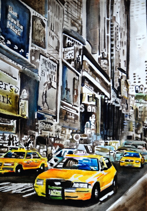 Картина под названием "New York City " - Alexandra Djokic, Подлинное произведение искусства, Акварель