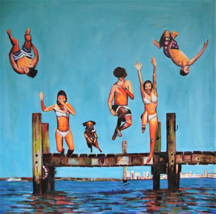 Painting titled "Jump " by Alexandra Djokic, Original Artwork, Acrylic