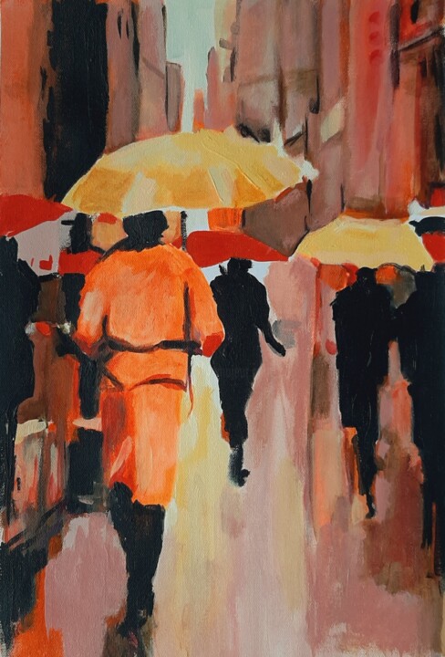 Ζωγραφική με τίτλο "Rainy day / 46 x 30…" από Alexandra Djokic, Αυθεντικά έργα τέχνης, Ακρυλικό