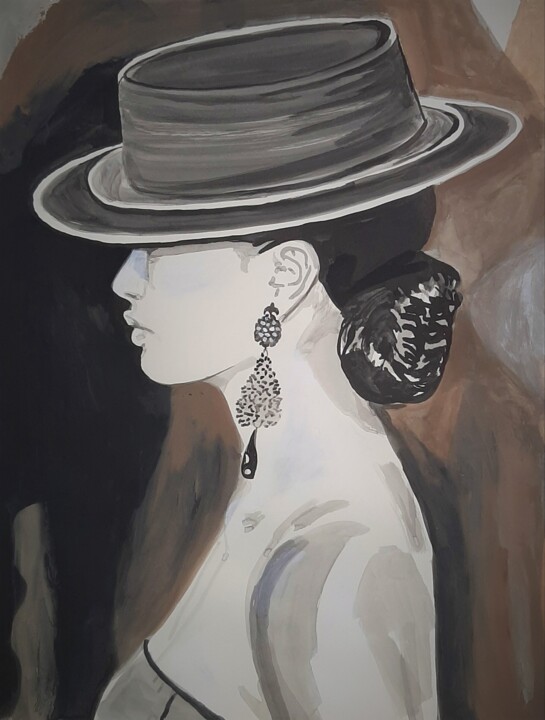 Malarstwo zatytułowany „Lady with a hat / 7…” autorstwa Alexandra Djokic, Oryginalna praca, Atrament