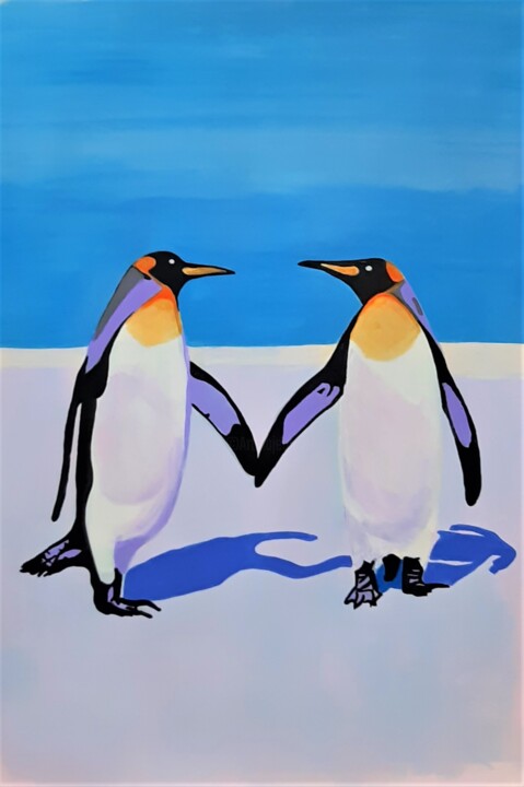 Painting titled "Penguins / 91 x 61…" by Alexandra Djokic, Original Artwork, Acrylic