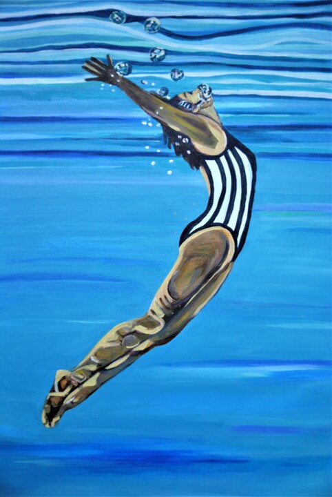 Painting titled "Swimmer / 92 x 56 x…" by Alexandra Djokic, Original Artwork, Acrylic