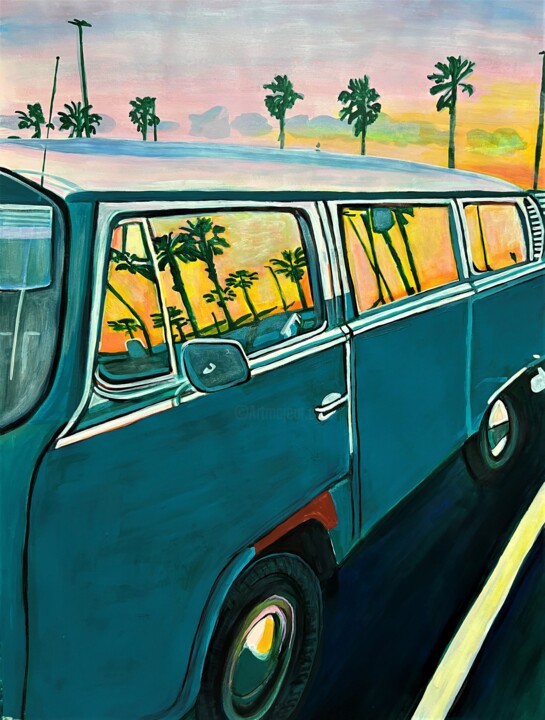 Painting titled "Blue Retro Travel V…" by Alexandra Djokic, Original Artwork, Acrylic