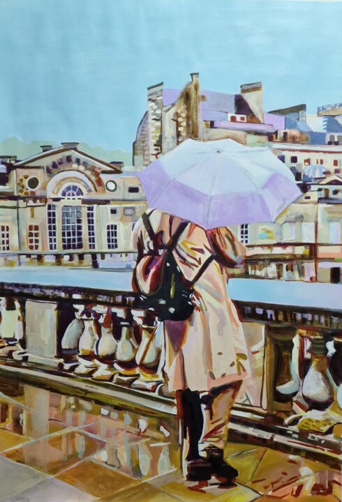 Pittura intitolato "The man with umbrel…" da Alexandra Djokic, Opera d'arte originale, Acrilico
