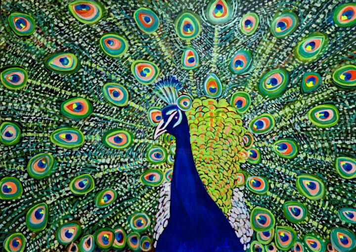 Painting titled "Peacock" by Alexandra Djokic, Original Artwork, Acrylic