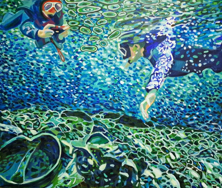 Painting titled "Underwater / 83 x 7…" by Alexandra Djokic, Original Artwork, Acrylic