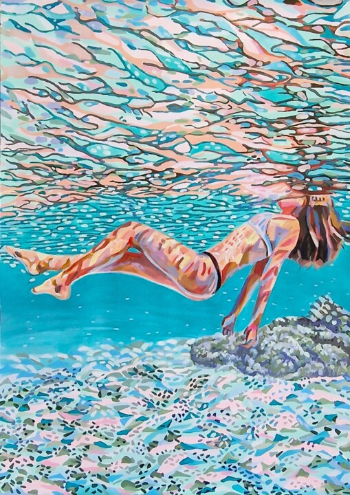 Картина под названием "Underwater  Turquoi…" - Alexandra Djokic, Подлинное произведение искусства, Акрил