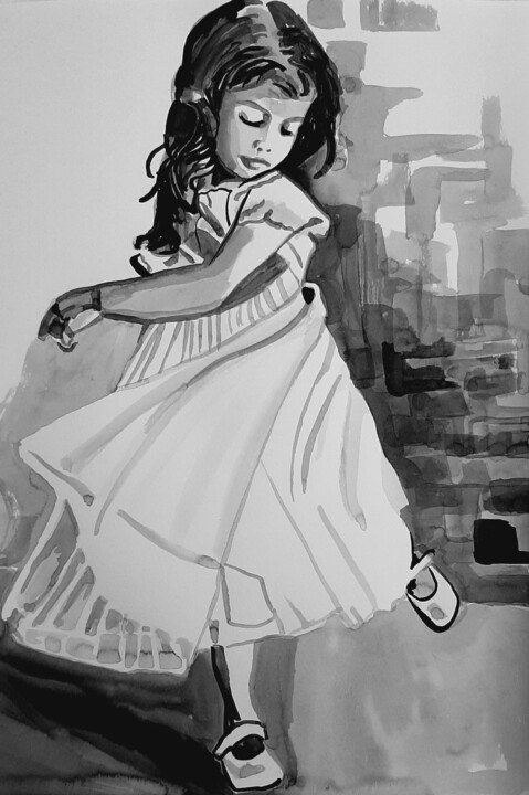 Dibujo titulada "Little ballerina /…" por Alexandra Djokic, Obra de arte original, Tinta
