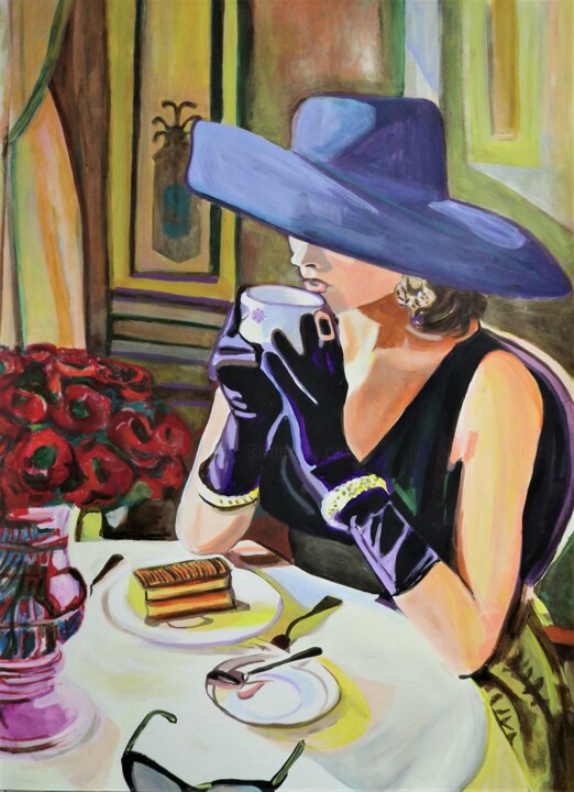 Painting titled "Lady with hat  / 10…" by Alexandra Djokic, Original Artwork, Acrylic