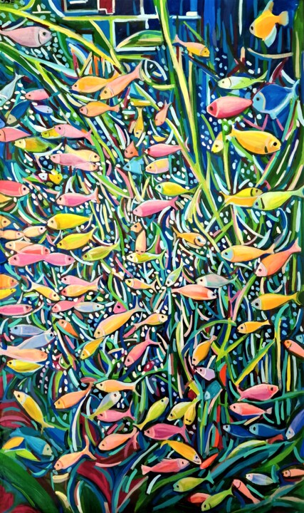 Painting titled "Aquarium #2" by Alexandra Djokic, Original Artwork, Acrylic
