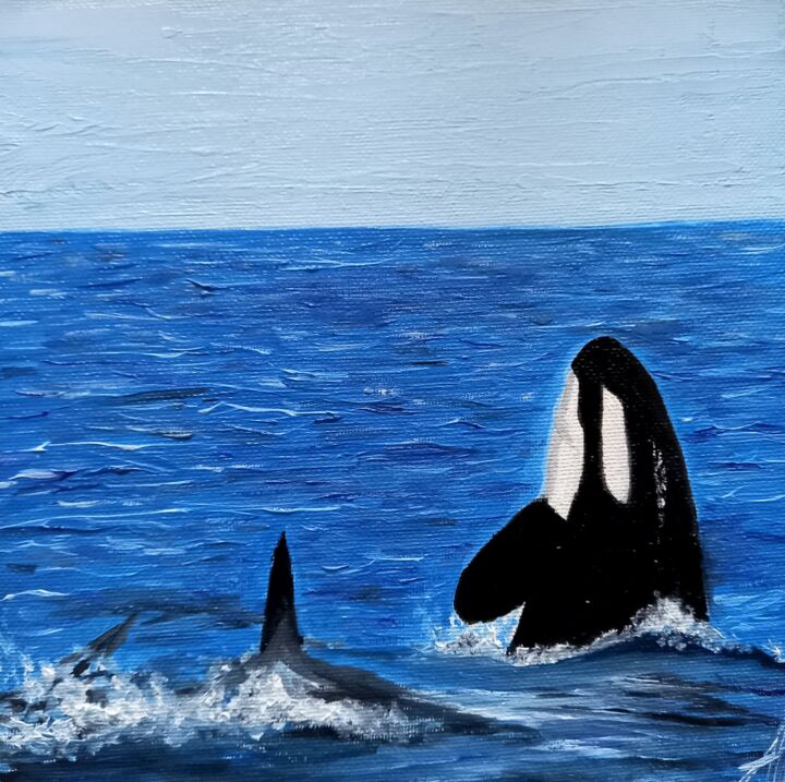 Painting titled "My friend whale. Wh…" by Aleksandra Kazantseva, Original Artwork, Oil