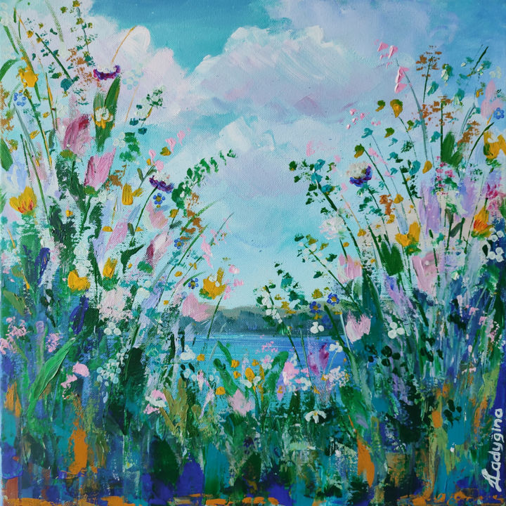 Картина под названием "Blossom" - Alexandra Ladygina, Подлинное произведение искусства, Акрил Установлен на Деревянная рама…
