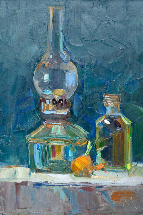 Painting titled "OIL LAMP" by Aleksandra Manzha, Original Artwork, Oil