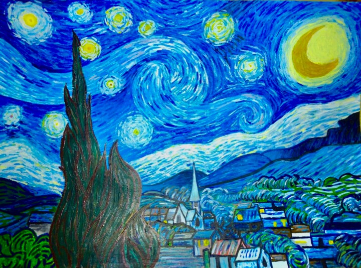 Peinture intitulée "Звездная Ночь" par Aleksandra Podgainaia, Œuvre d'art originale, Acrylique