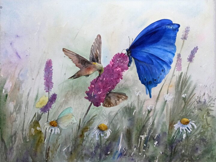 Painting titled "Happy lavender summ…" by Aleksandra Portenko, Original Artwork, Watercolor
