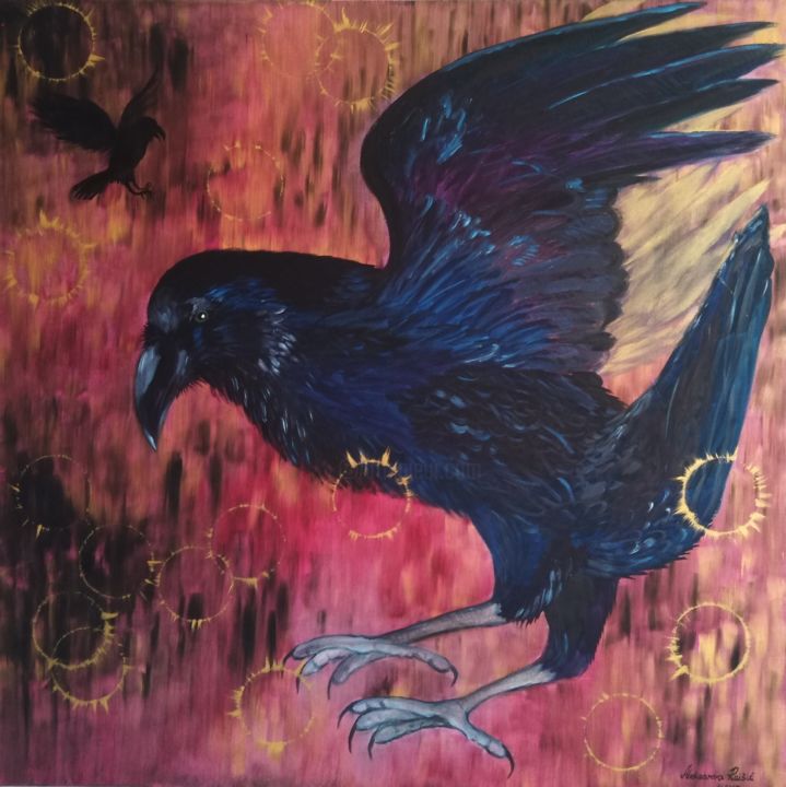 Painting titled "The Raven" by Aleksandra Raišić, Original Art, Oil