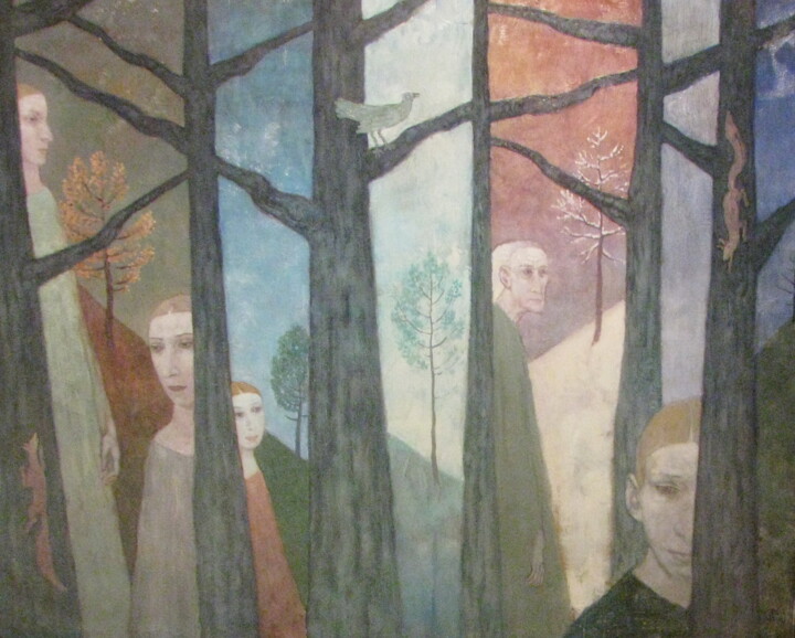 Painting titled "Лес времени. Forest…" by Aleksandra Scastlivaa (A Makarova Schastlivaya), Original Artwork, Oil