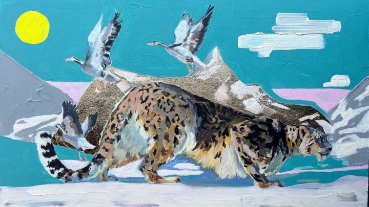 Painting titled "Snow Leopard" by Aleksandra Trush-Donchenko, Original Artwork, Acrylic