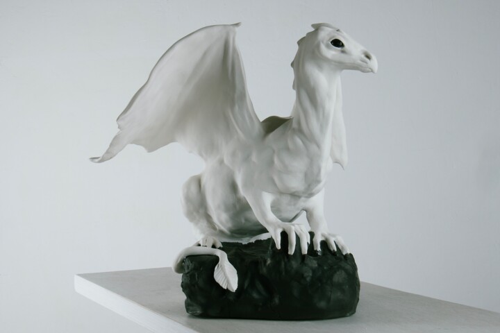 Sculpture titled "White dragon" by Aleksandra Voronovskaia (Vorona), Original Artwork, Ceramics