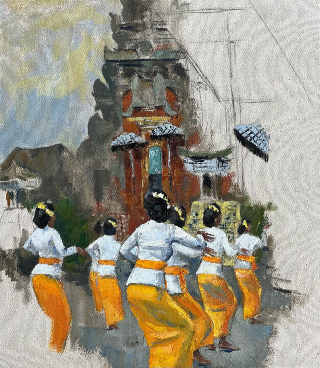 Картина под названием "Балийские женщины" - Aleksandra Zaika, Подлинное произведение искусства, Масло Установлен на Деревянн…