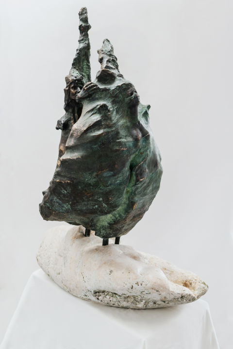 Sculpture titled "Nageant sur la fleu…" by Aleksandra Kann-Bogomilska, Original Artwork, Bronze