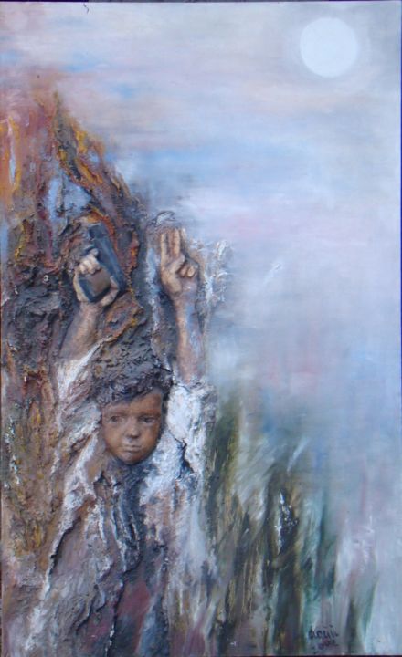 Painting titled "Przeciw przemocy" by Aleksandra Kann-Bogomilska, Original Artwork, Oil