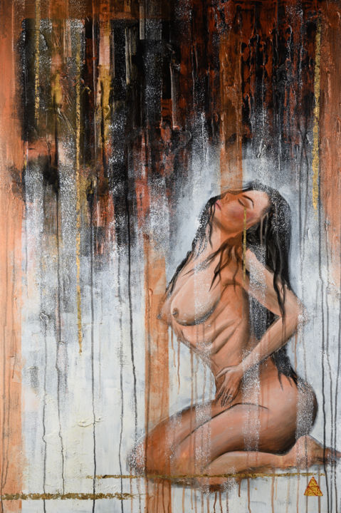 Картина под названием "BEHIND CLOSED EYES" - Aleksandra Nemet, Подлинное произведение искусства, Акрил Установлен на Деревян…