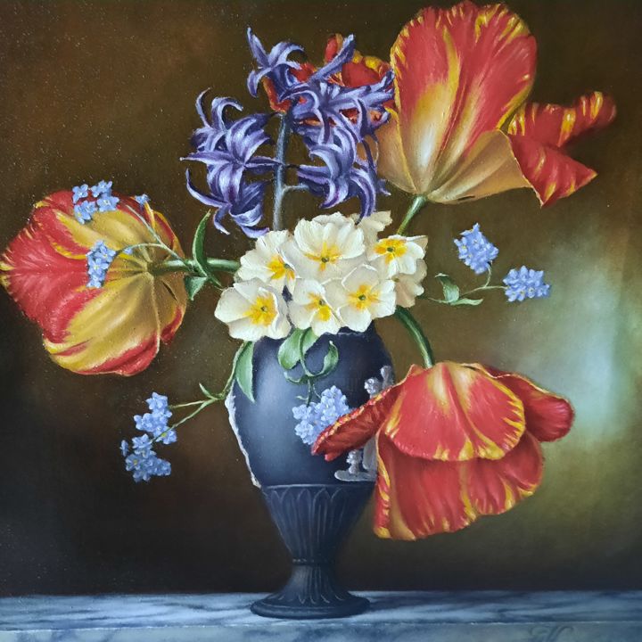 Painting titled "Тюльпаны" by Aleksandr Kashliavik, Original Artwork, Oil
