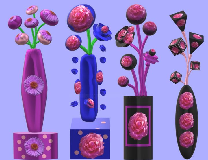 Digital Arts titled "Vases with fancy ge…" by Marina Alexandrova, Original Artwork, Other