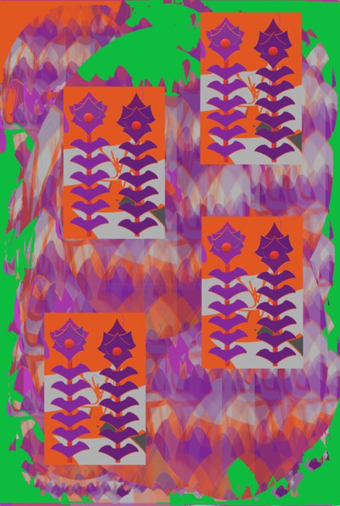 Digital Arts titled "Pattern of purple f…" by Marina Alexandrova, Original Artwork, Digital Painting