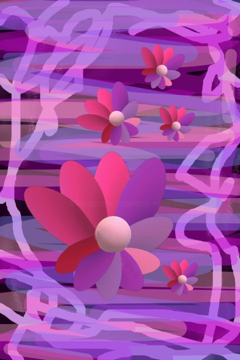 Digital Arts titled "Flowers and sheer r…" by Marina Alexandrova, Original Artwork, Digital Painting
