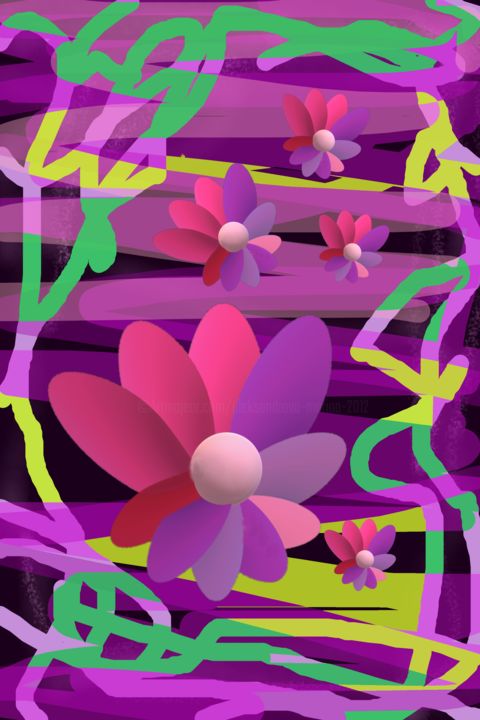 Arte digital titulada "Abstract flowers on…" por Marina Alexandrova, Obra de arte original, Pintura Digital