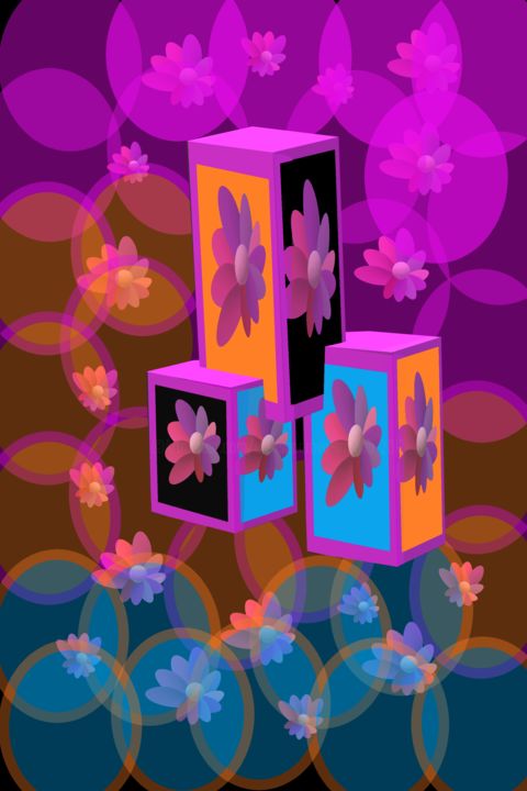 Digital Arts titled "Cuba floral glass k…" by Marina Alexandrova, Original Artwork, Digital Painting