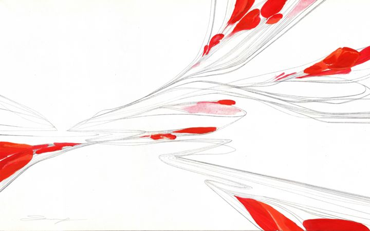 "Flowers with stems…" başlıklı Tablo Aleksandr Slepnev tarafından, Orijinal sanat, Mürekkep