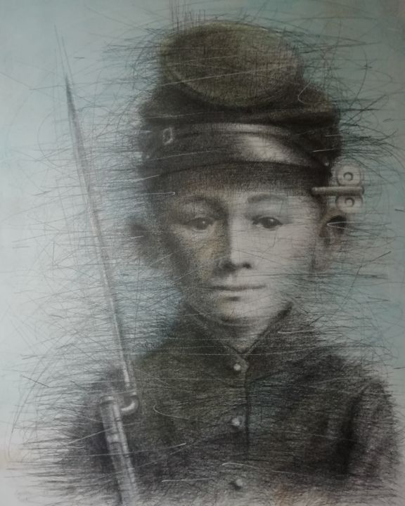 Painting titled "Little soldier" by Sasha Tsyganov, Original Art, Oil