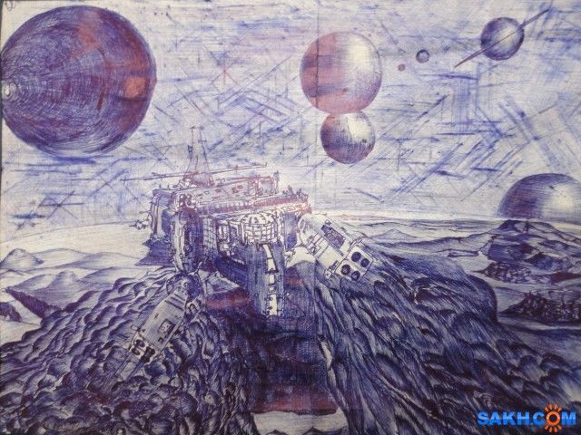 Картина под названием "Взлет" - Алексей Аветисян, Подлинное произведение искусства, Шариковая ручка