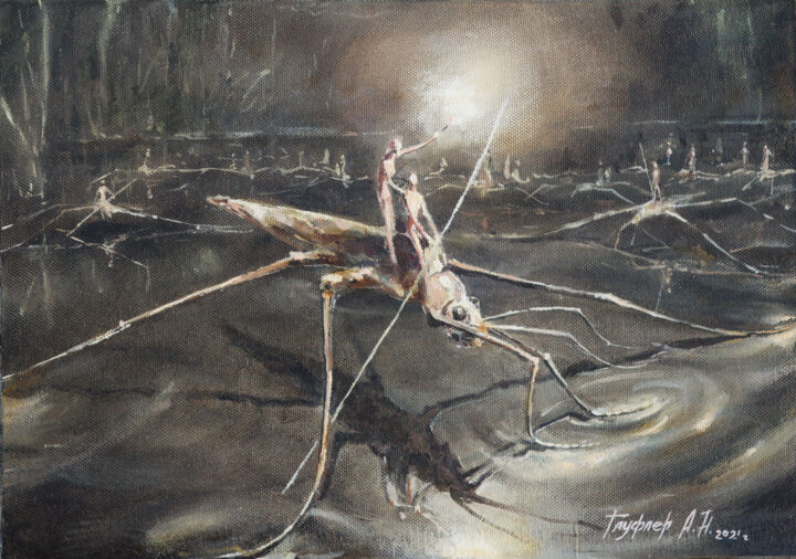 Painting titled "Pond-skater, series…" by Aleksey Gaufler, Original Artwork, Oil