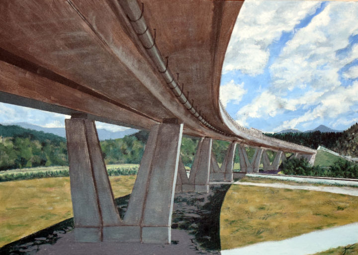 Painting titled "Under the bridge" by Aleks P, Original Artwork, Acrylic