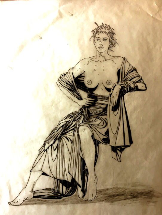 Dessin intitulée "Classic woman, inki…" par Ale Lupo, Œuvre d'art originale, Encre