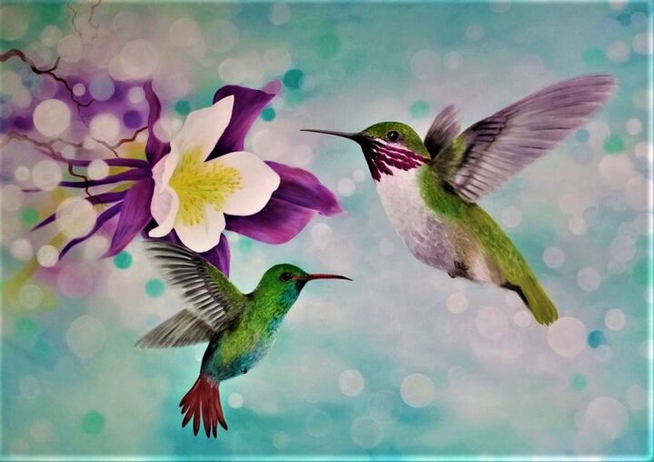 Painting titled "A pair of Hummingbi…" by Alena Bery, Original Artwork, Acrylic