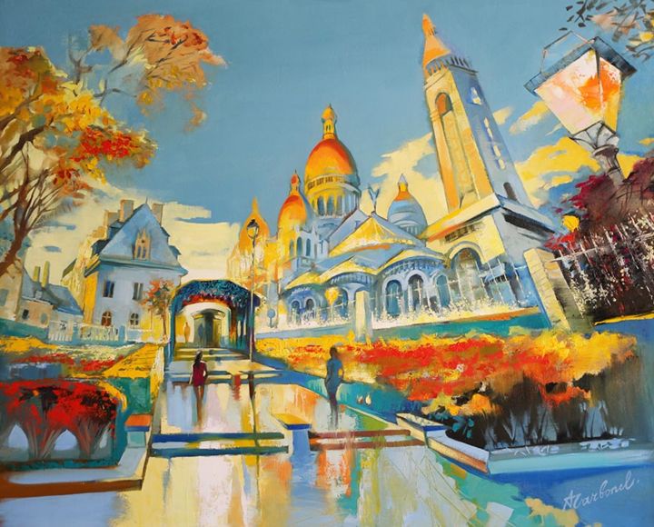 Painting titled "Basilique du Sacré-…" by Alena Carbonel, Original Artwork, Oil