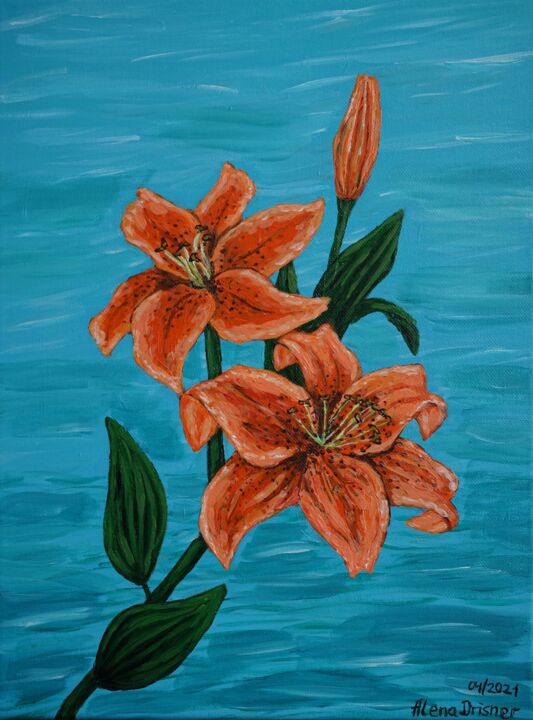 Painting titled "Lilien" by Alena Drisner, Original Artwork, Acrylic