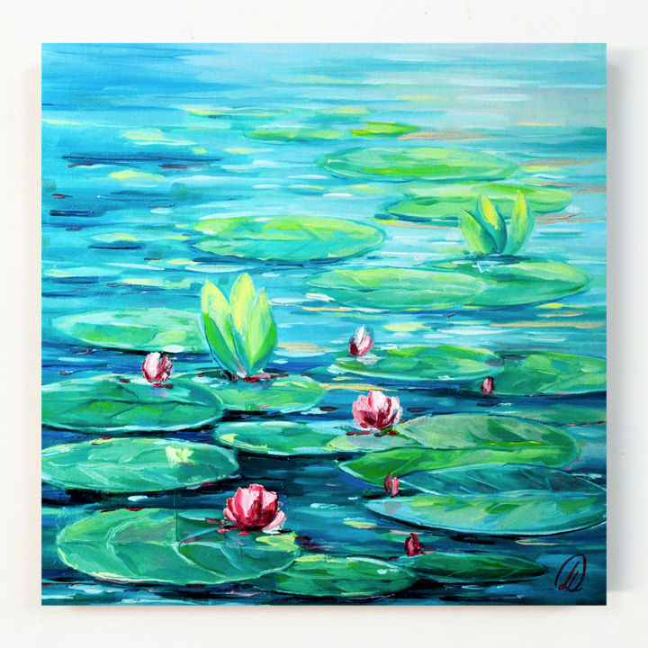 Peinture intitulée "Le jardin d'eau" par Alena Dulina, Œuvre d'art originale, Huile