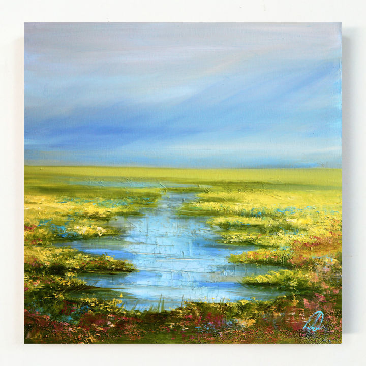 Peinture intitulée "Ruisseau enchanté" par Alena Dulina, Œuvre d'art originale, Huile