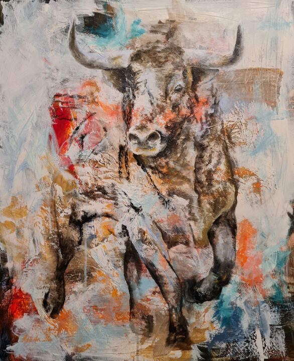 Pittura intitolato ""Funny cow"" da Alena Li, Opera d'arte originale, Acrilico