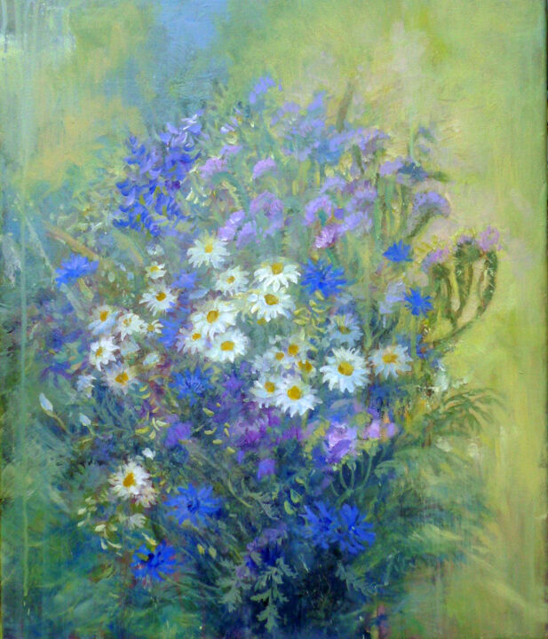 Ζωγραφική με τίτλο "Wildflowers in blue" από Alena Masterkova, Αυθεντικά έργα τέχνης, Ακρυλικό Τοποθετήθηκε στο Ξύλινο φορεί…